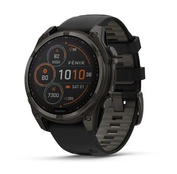 Garmin Fenix® 8 – 47 mm, Solar, Sapphire Sapphire, Carbon grey DLC titanium s Black/Gray silikonovým řemínkem 010-02906-11