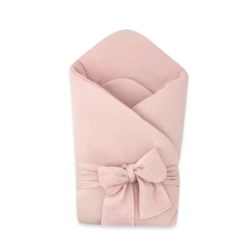 Baby Nellys Elegantní mušelínová zavinovačka s vázáním Nature, 75x75 cm, pudrově růžová