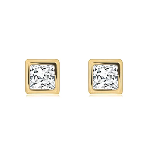 Náušnice ze 14K zlata ve tvaru kostky s čirými zirkony