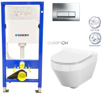 GEBERIT DuofixBasic s chromovým tlačítkem DELTA51 + WC CERSANIT CLEANON CREA OVÁL + SEDÁTKO 458.103.00.1 CR1