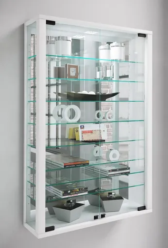 VCM Nástěnná vitrína Vitrosa Mini se zrcadlem, bílá