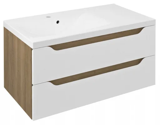 SAPHO WAVE umyvadlová skříňka 89,7x45x47,8cm, levá, bílá/dub cuneo WA092-3025