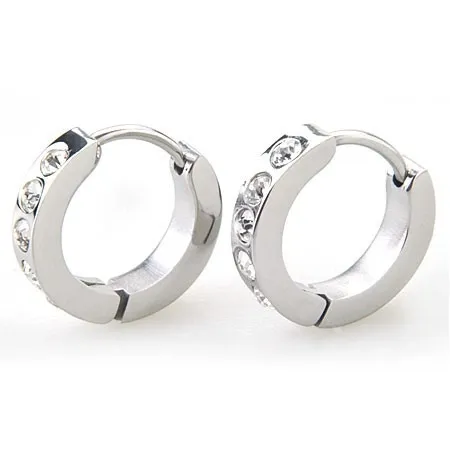 Lesklé kloubové náušnice, ocel 316L, čiré zirkonky, stříbrný odstín