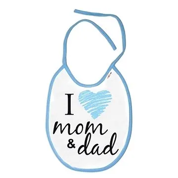 Baby Nellys Nepromokavý bryndáček I love mom & dad,  cm - modrý (8596309365664)