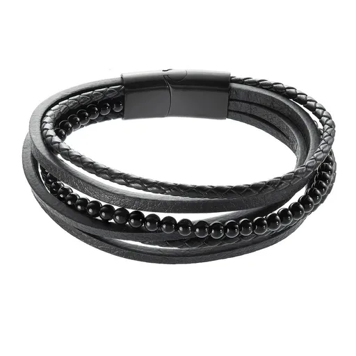 Evolution Group - Pavona Pánský koženkový náramek s korálky 43030.3 černý