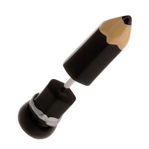 Falešný plug do ucha z akrylu, černá lesklá tužka