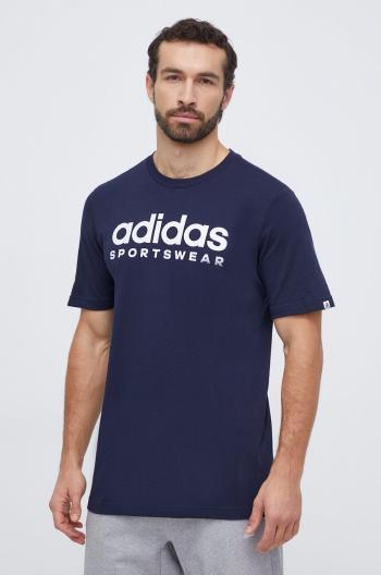 Bavlněné tričko adidas tmavomodrá barva, s potiskem, IW8834