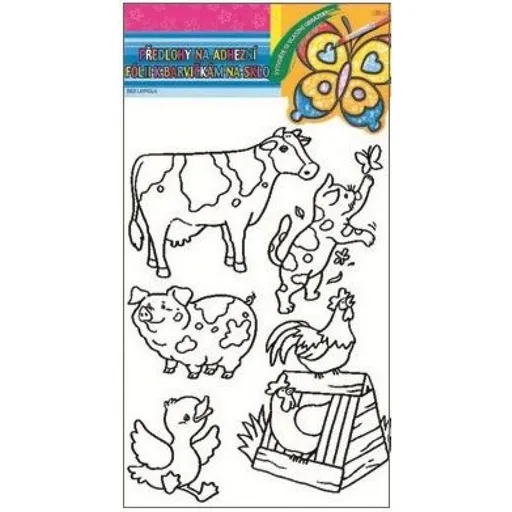 Předlohy na malování na sklo s vyvýšenou konturou farma 30x21cm kravička a kočka