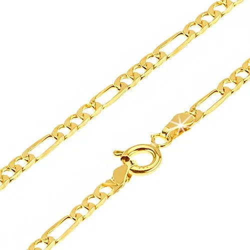 Lesklý zlatý řetízek 585 - tři oválná očka a jedno podlouhlé, 550 mm