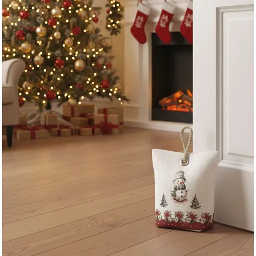 Dveřní zarážka - závaží, Sněhulák a vánoční hvězdy, 22 x 23 cm