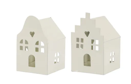 Set 2ks krémový antik svícen domek na čajovou svíčku - 6*6*10 cm  Chic Antique