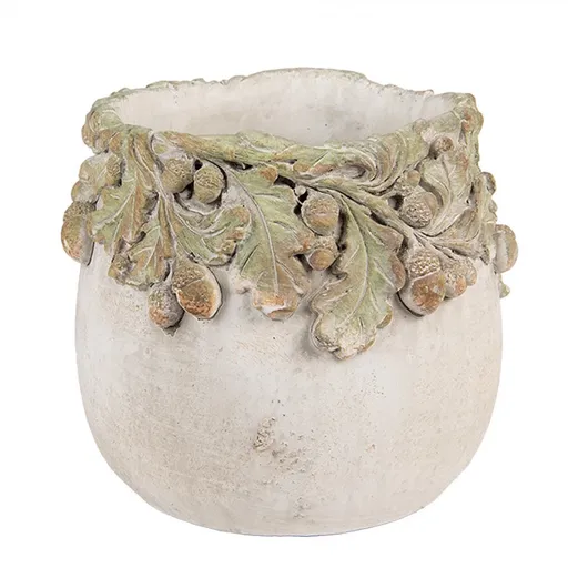 Cementový květináč s dubovými listy a žaludy Acornia S - Ø 15*13 cm Clayre & Eef