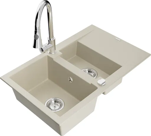 MEXEN/S Gaspar granitový dřez 1.5 s odkapávačem včetně baterie Elia, béžová 6507-69-670101-00
