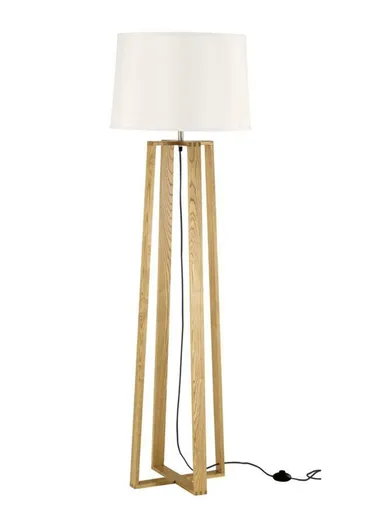 NOVA LUCE stojací lampa ALMA přírodní dřevo bílé stínidlo černý kabel E27 1x12W bez žárovky 60202