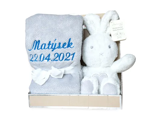 Plyšový králíček s dekou s výšivkou