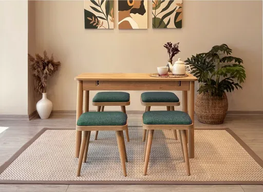 Jídelní set s rozkládacím stolem a židlemi (5 kusů) Vina Mini 05 1070 - Oak, Green