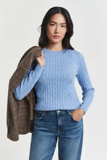 SVETR GANT STRETCH COTTON CABLE C-NECK CLEAR SKY