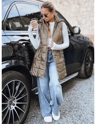 Dámská prošívaná vesta s kapucí zlatá