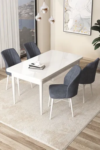 Dining Table & Chairs Set (5 Pieces) Arp - White, Fume
