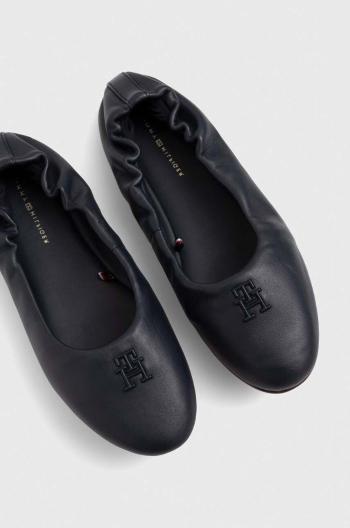 Kožené baleríny Tommy Hilfiger TH ELEVATED ELASTIC BALLERINA tmavomodrá barva, FW0FW07882