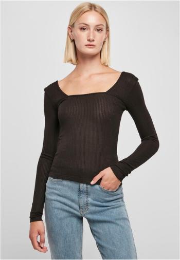 Urban Classics Ladies Rib Squared Neckline Longsleeve black - XXL