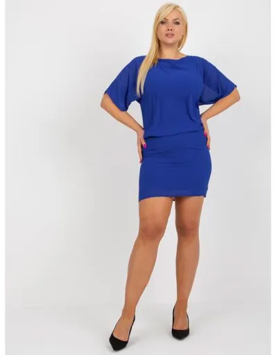 Dámské šaty plus size s elastickým pasem mini DINA kobaltové