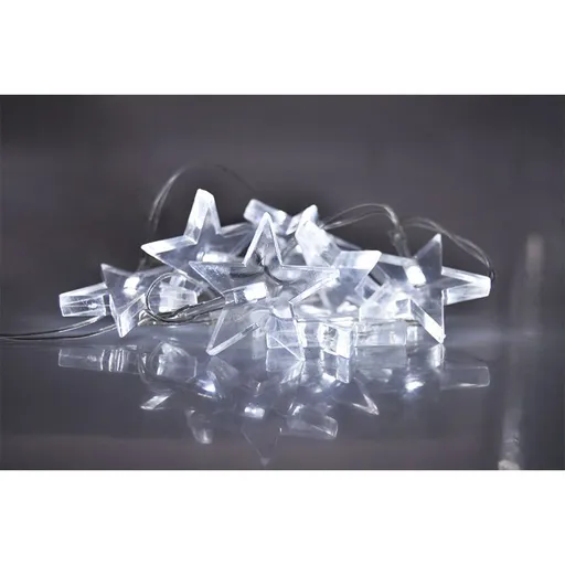 LED vánoční řetěz, hvězdy, 1,5 m, 10 LED, 2 x AA, bílé světlo