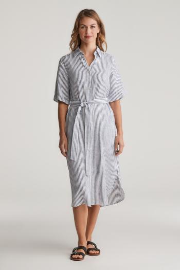 ŠATY GANT REG LINEN STRIPED SHIRT DRESS EVENING BLUE