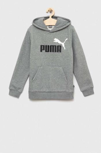 Dětská mikina Puma ESS+ 2 Col Big Logo Hoodie FL B šedá barva, s kapucí, s potiskem