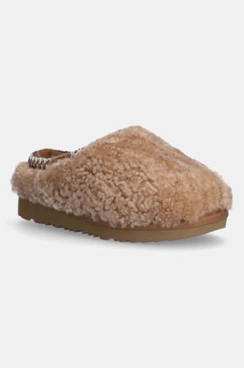 Dětské vlněné pantofle UGG TASMAN MAXI CURLY hnědá barva, 1158256K