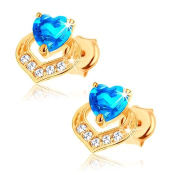 Zlaté náušnice 14K v tvare srdca s topásom a zirkónovou kontúrou