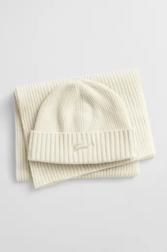 SET ČEPICE A ŠÁLA GANT SCRIPT BEANIE AND SCARF GIFT SET CREAM