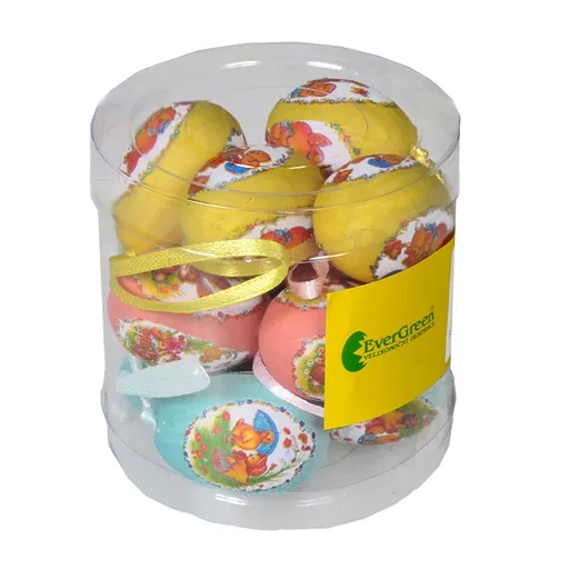 Vajíčka dekorovaná jarním motivem, závěsná na stužce x 12 ks, výška 4 cm