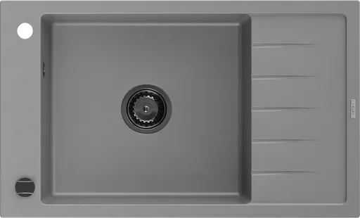 MEXEN/S Elias granitový dřez 1 s odkapávačem 795 x 480 mm, šedá, + černý sifon 6511791005-71-B