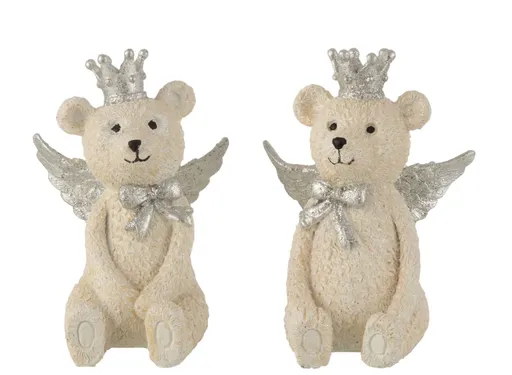 2ks béžová dekorace medvěd se stříbrnými křídly Bear Crown - 18*11*15 cm 16590