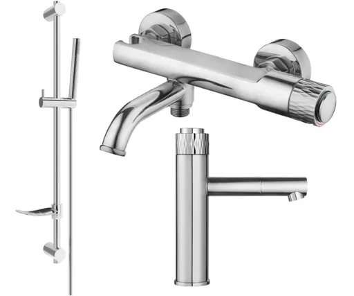 MEXEN/S Diamond DF70 Set umyvadlové a vanové baterie s příslušenstvím, chrom 71503DF70-00