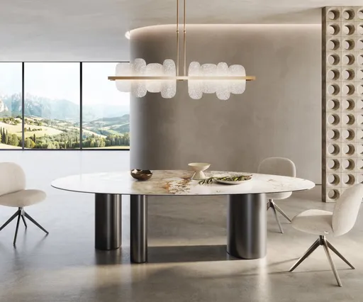 Jídelní stůl Edge Oval 280x130 keramický Minas Melange bílo