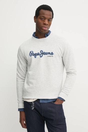 Bavlněná mikina Pepe Jeans DORIAN CREW pánská, šedá barva, s potiskem, PM582757