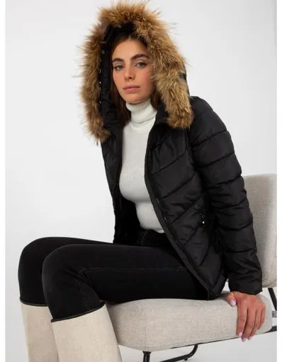 Dámská bunda s kožešinou na kapuci prošívaná CODIE černá