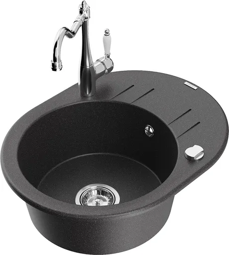 MEXEN/S Kevin granitový dřez 1-miska s odkapávačem včetně baterie Carla, černá kropenatá 6517-76-670700-00