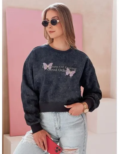 Dámská oversize mikina tie-dye s motýly SPARKI tmavě modrá