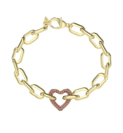 Guess Výrazný pozlacený náramek Srdce Beloved JUBB05005JWYGPK 18,5 cm