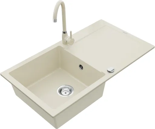 MEXEN/S Leo granitový dřez 1 s odkapávačem včetně baterie Telma, béžováy 6501-69-670200-69