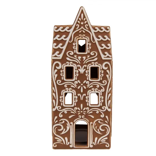 Porcelánový svícen perníková chaloupka Gingerbread House - 7*7*17 cm 6CE1746