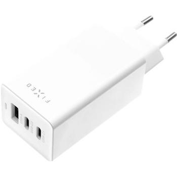 FIXED GaN s 2xUSB-C a USB výstupem podpora PD 65W bílá (FIXCG65-2CU-WH)