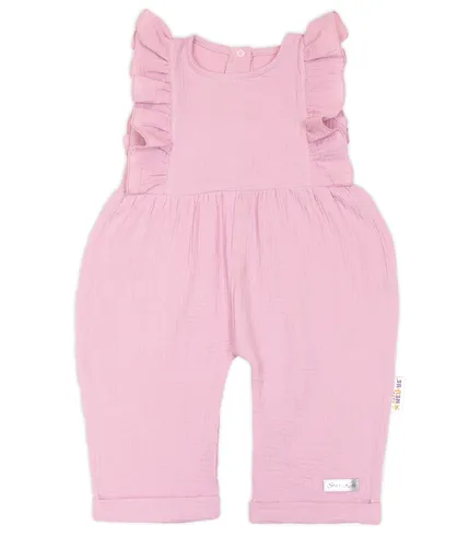 Baby Nellys Letní mušelínový overálek pro holčičky s volánkem Star - starorůžová, vel. 110