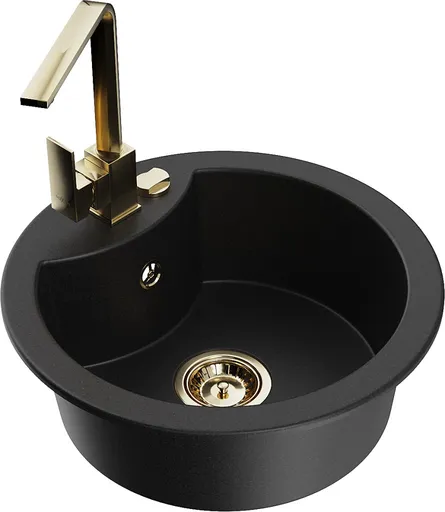MEXEN/S Diego granitový dřez 1-miska včetně baterie Rita, černý 6512-77-670300-50