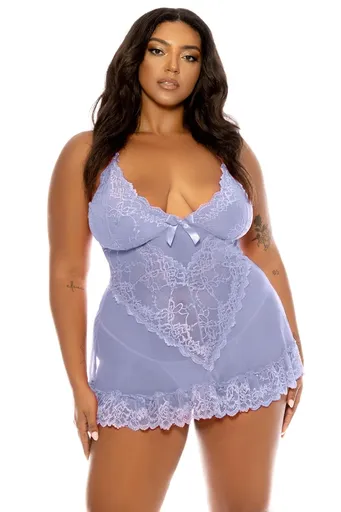 Světle modrá krajková košilka Valentine Plus size