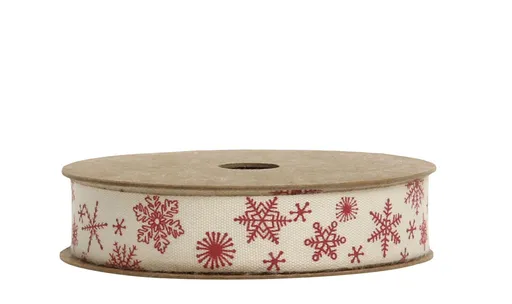 Krémová bavlněná stuha s vločkami Snowflake - 1,5cm x 5 m Chic Antique