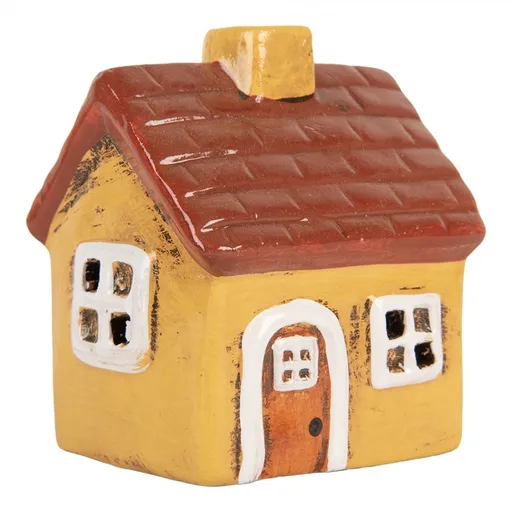 Žlutý keramický svícen na čajovou svíčku domek Village - 8*7*10 cm Clayre & Eef